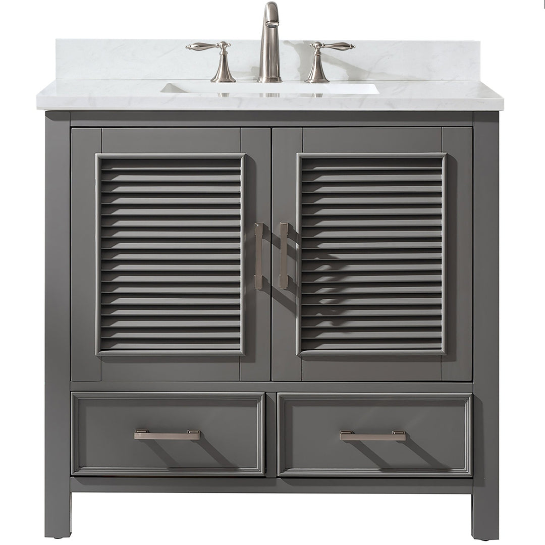 Estate 36" Single Vanity with White Quartz Top - Design Element Bath Kitchen - Bathroom Vanity - Golden Oak with Matte Black Hardware