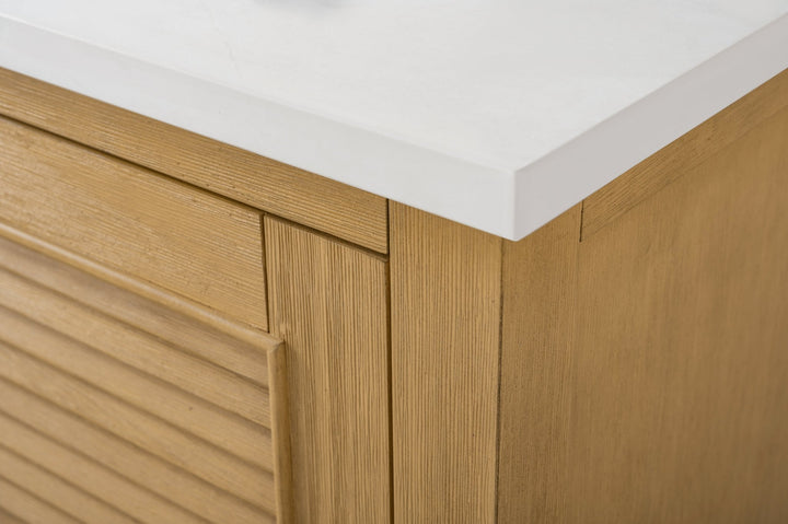 Estate 36" Single Vanity with White Quartz Top - Design Element Bath Kitchen - Bathroom Vanity - Golden Oak with Matte Black Hardware