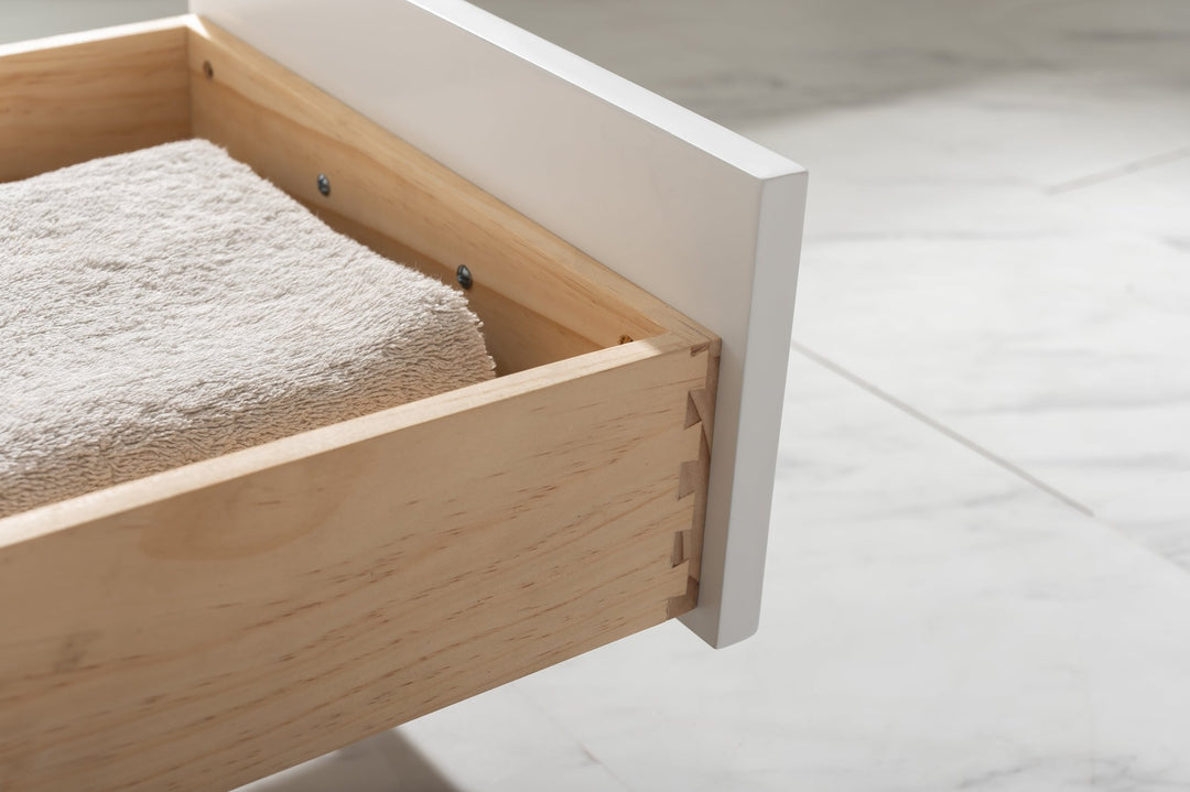 Estate 36" Single Vanity with White Quartz Top - Design Element Bath Kitchen - Bathroom Vanity - Golden Oak with Matte Black Hardware