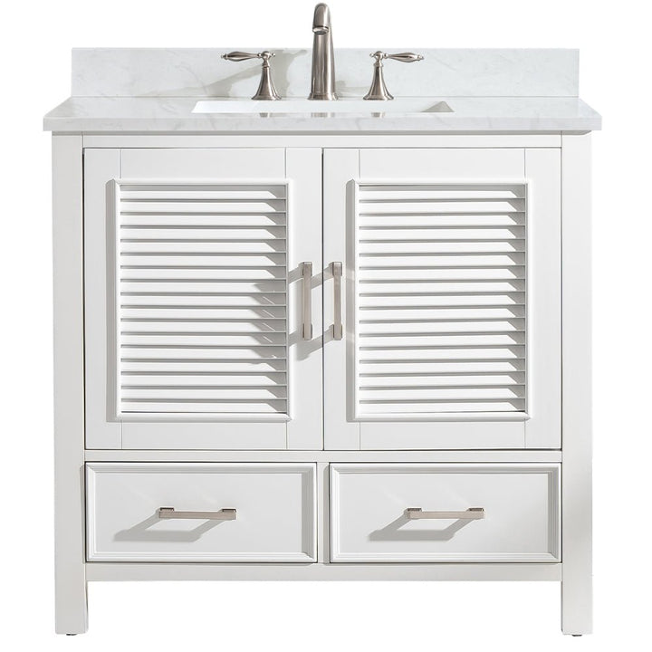 Estate 36" Single Vanity with White Quartz Top - Design Element Bath Kitchen - Bathroom Vanity - Golden Oak with Matte Black Hardware
