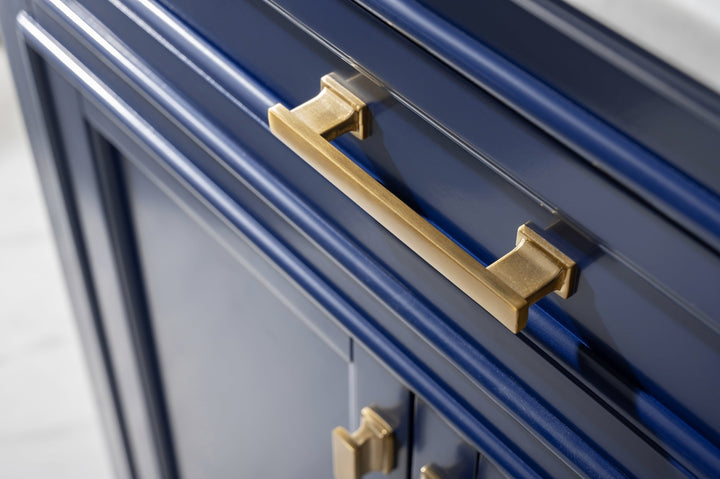 Milano 30" Single Sink Vanity with White Quartz Top - Design Element Bath Kitchen - Bathroom Vanity - Navy with Satin Gold Hardware