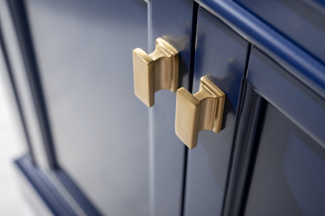 Milano 30" Single Sink Vanity with White Quartz Top - Design Element Bath Kitchen - Bathroom Vanity - Navy with Satin Gold Hardware