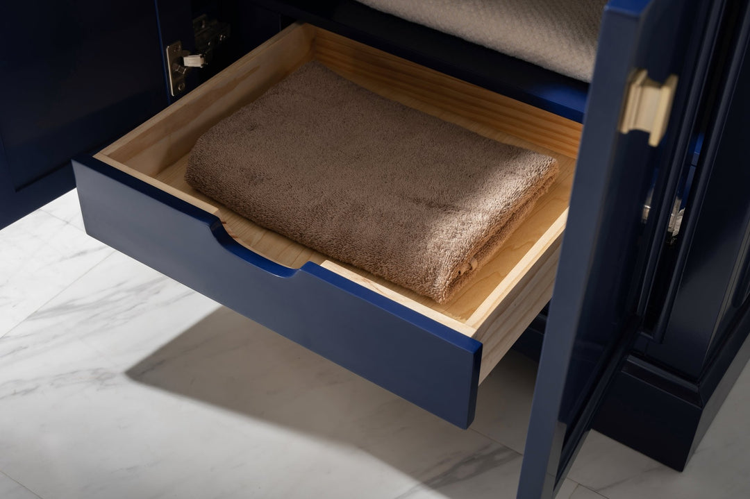 Milano 30" Single Sink Vanity with White Quartz Top - Design Element Bath Kitchen - Bathroom Vanity - Navy with Satin Gold Hardware