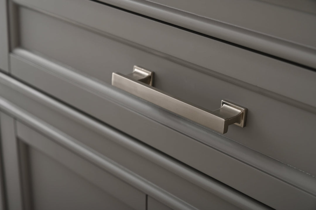 Milano 30" Single Sink Vanity with White Quartz Top - Design Element Bath Kitchen - Bathroom Vanity - Navy with Satin Gold Hardware