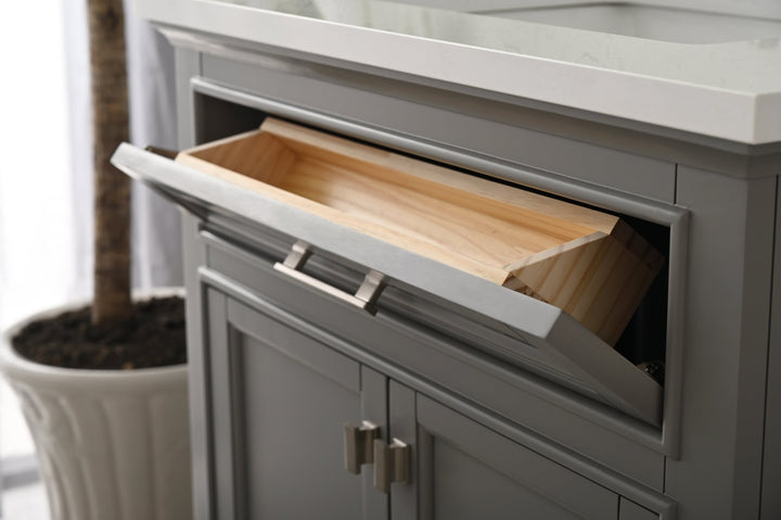 Milano 30" Single Sink Vanity with White Quartz Top - Design Element Bath Kitchen - Bathroom Vanity - Navy with Satin Gold Hardware