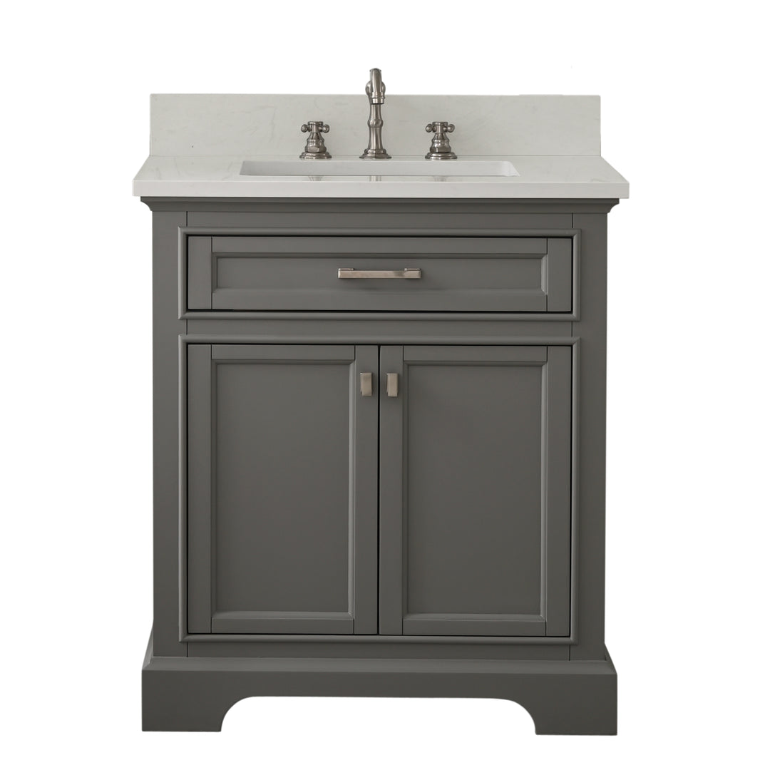 Milano 30" Single Sink Vanity with White Quartz Top - Design Element Bath Kitchen - Bathroom Vanity - Navy with Satin Gold Hardware