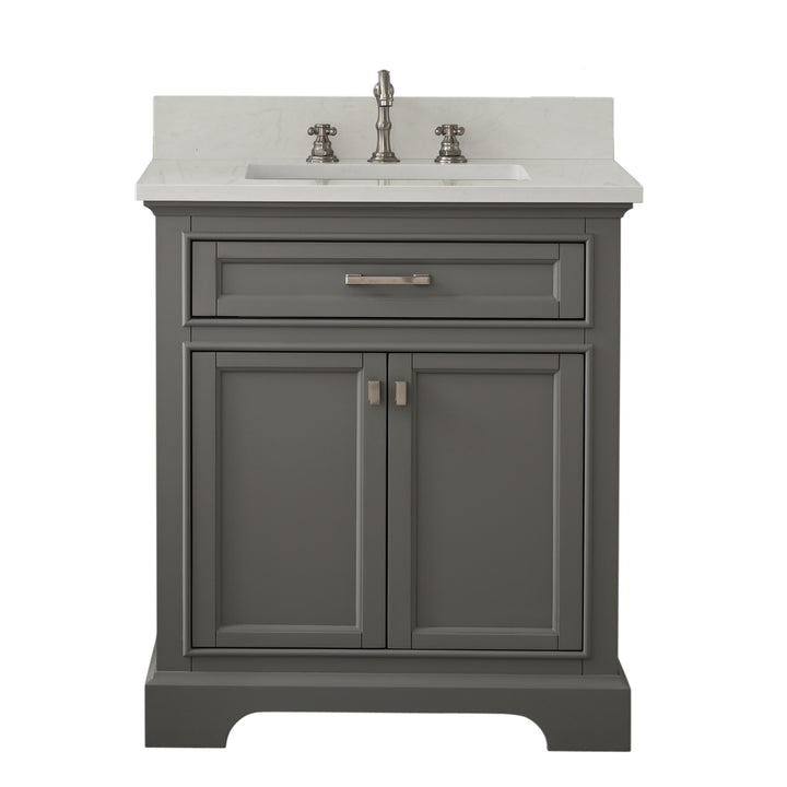 Milano 30" Single Sink Vanity with White Quartz Top - Design Element Bath Kitchen - Bathroom Vanity - Navy with Satin Gold Hardware