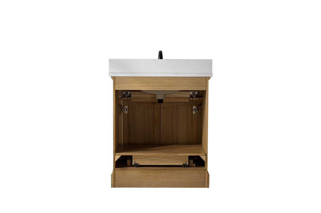 Milano 30" Single Sink Vanity with White Quartz Top - Design Element Bath Kitchen - Bathroom Vanity - White with Silver Satin Hardware