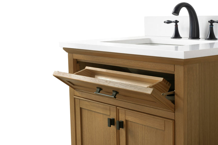 Milano 30" Single Sink Vanity with White Quartz Top - Design Element Bath Kitchen - Bathroom Vanity - White with Silver Satin Hardware