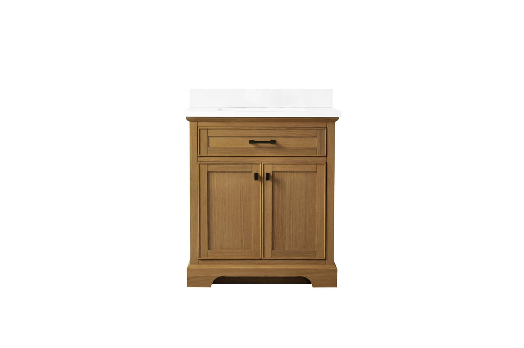 Milano 30" Single Sink Vanity with White Quartz Top - Design Element Bath Kitchen - Bathroom Vanity - White with Silver Satin Hardware