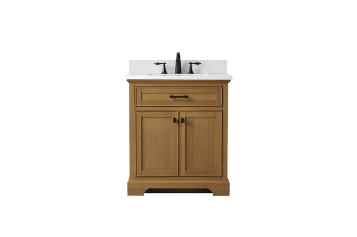 Milano 30" Single Sink Vanity with White Quartz Top - Design Element Bath Kitchen - Bathroom Vanity - White with Silver Satin Hardware