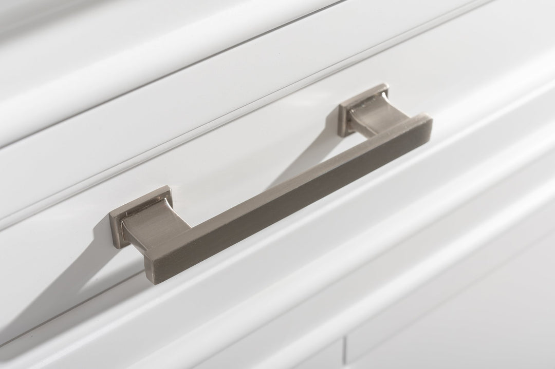 Milano 30" Single Sink Vanity with White Quartz Top - Design Element Bath Kitchen - Bathroom Vanity - White with Silver Satin Hardware