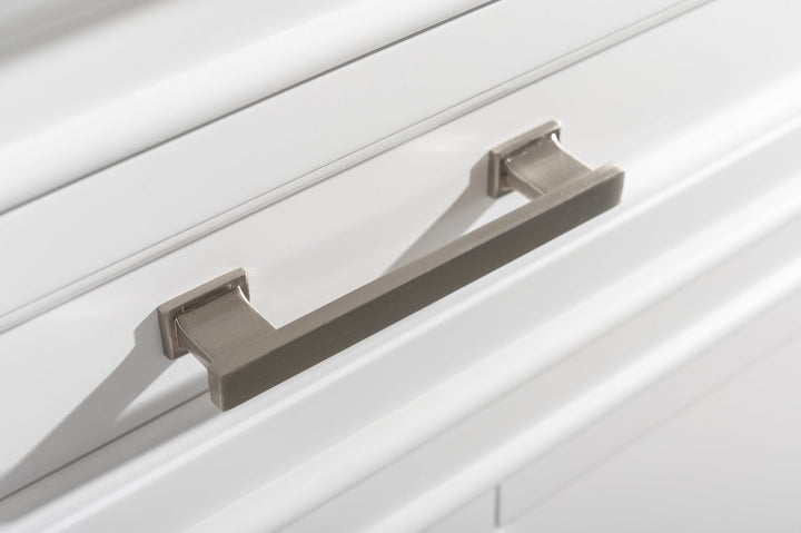 Milano 30" Single Sink Vanity with White Quartz Top - Design Element Bath Kitchen - Bathroom Vanity - White with Silver Satin Hardware