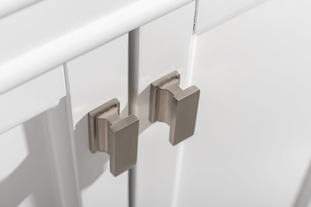 Milano 30" Single Sink Vanity with White Quartz Top - Design Element Bath Kitchen - Bathroom Vanity - White with Silver Satin Hardware