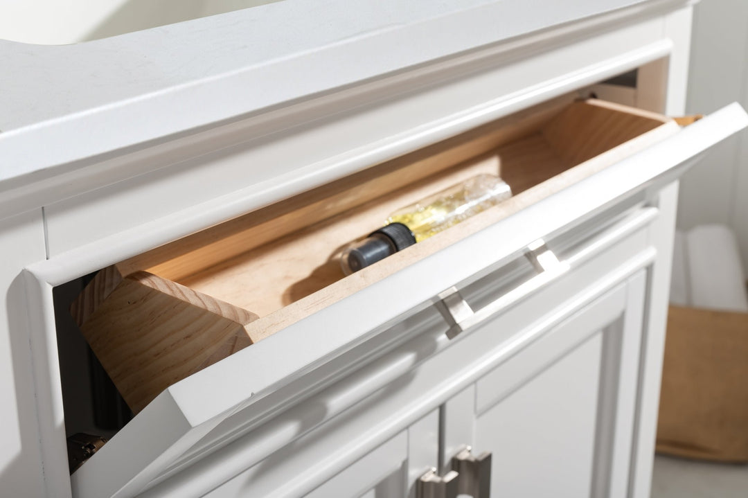 Milano 30" Single Sink Vanity with White Quartz Top - Design Element Bath Kitchen - Bathroom Vanity - White with Silver Satin Hardware