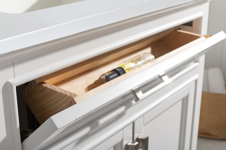 Milano 30" Single Sink Vanity with White Quartz Top - Design Element Bath Kitchen - Bathroom Vanity - White with Silver Satin Hardware