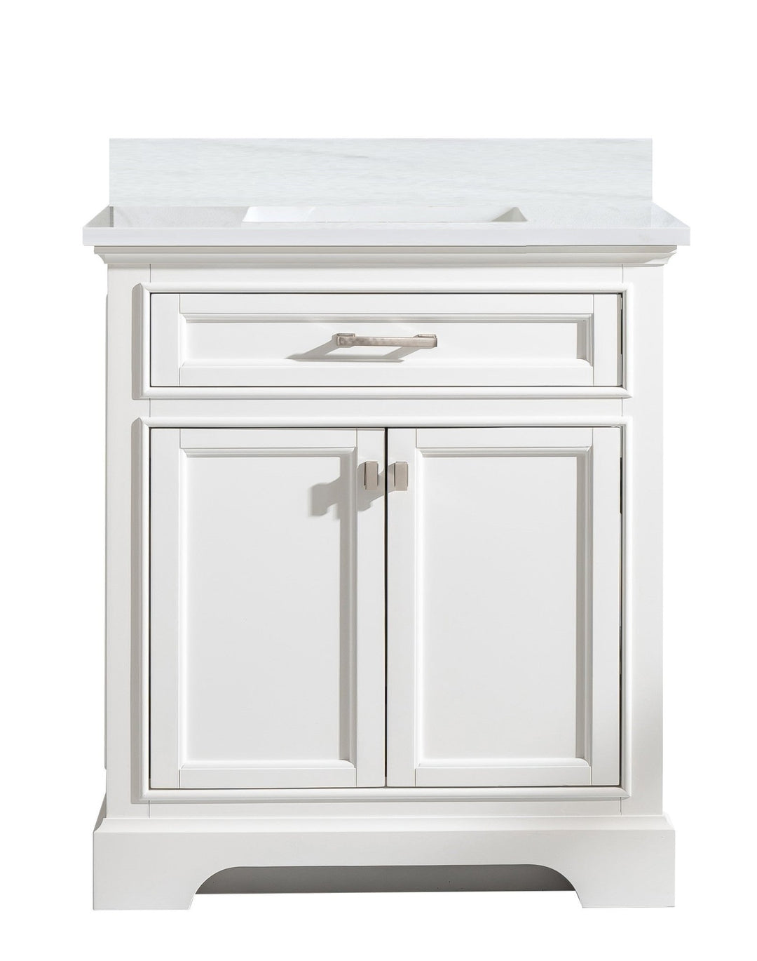 Milano 30" Single Sink Vanity with White Quartz Top - Design Element Bath Kitchen - Bathroom Vanity - White with Silver Satin Hardware