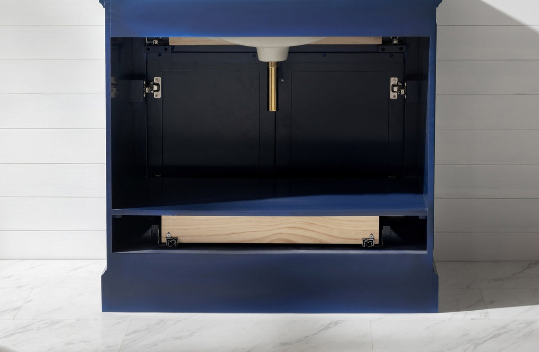 Milano 36" Single Sink Vanity with White Quartz Top - Design Element Bath Kitchen - Bathroom Vanity - Navy with Satin Gold Hardware