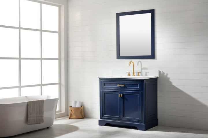 Milano 36" Single Sink Vanity with White Quartz Top - Design Element Bath Kitchen - Bathroom Vanity - Navy with Satin Gold Hardware