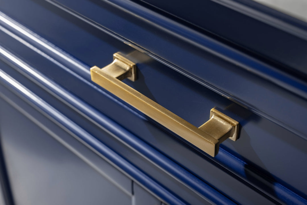 Milano 36" Single Sink Vanity with White Quartz Top - Design Element Bath Kitchen - Bathroom Vanity - Navy with Satin Gold Hardware