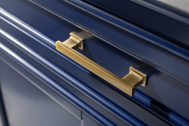 Milano 36" Single Sink Vanity with White Quartz Top - Design Element Bath Kitchen - Bathroom Vanity - Navy with Satin Gold Hardware