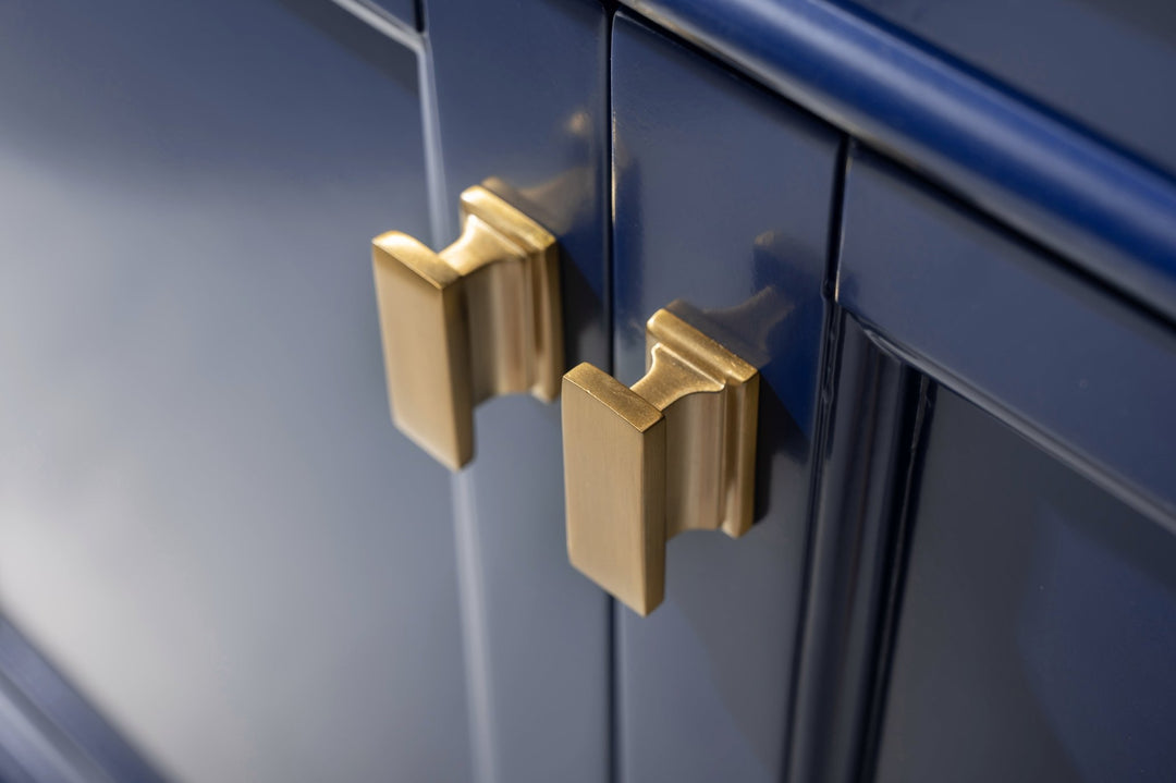 Milano 36" Single Sink Vanity with White Quartz Top - Design Element Bath Kitchen - Bathroom Vanity - Navy with Satin Gold Hardware