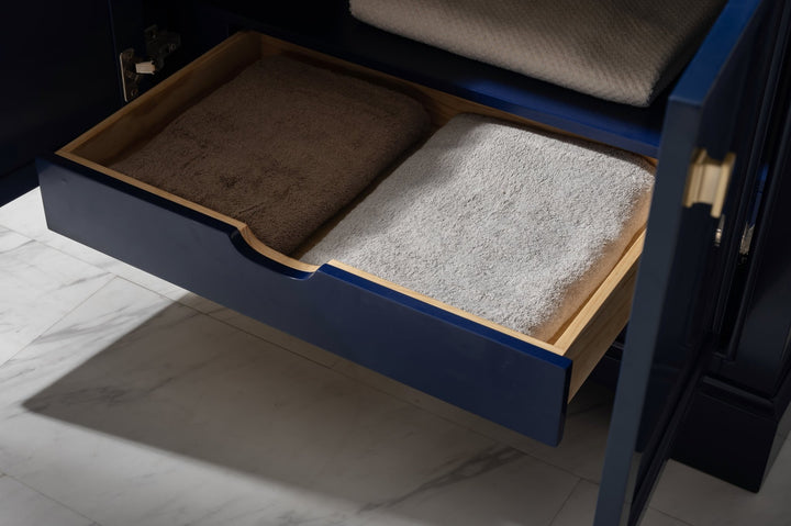 Milano 36" Single Sink Vanity with White Quartz Top - Design Element Bath Kitchen - Bathroom Vanity - Navy with Satin Gold Hardware