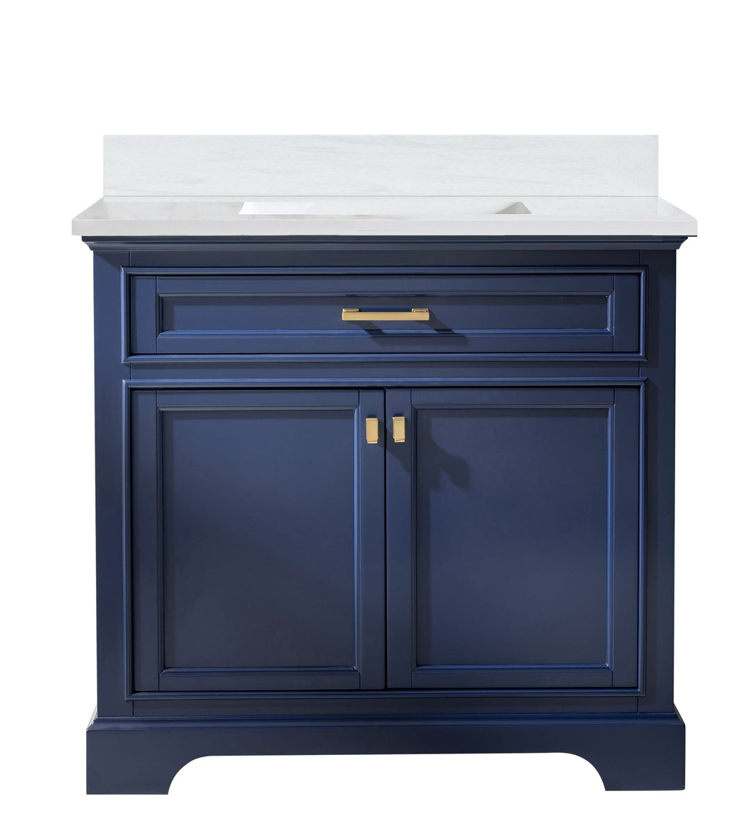 Milano 36" Single Sink Vanity with White Quartz Top - Design Element Bath Kitchen - Bathroom Vanity - Navy with Satin Gold Hardware