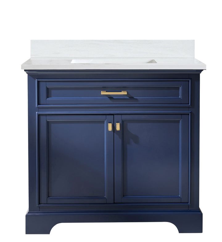Milano 36" Single Sink Vanity with White Quartz Top - Design Element Bath Kitchen - Bathroom Vanity - Navy with Satin Gold Hardware