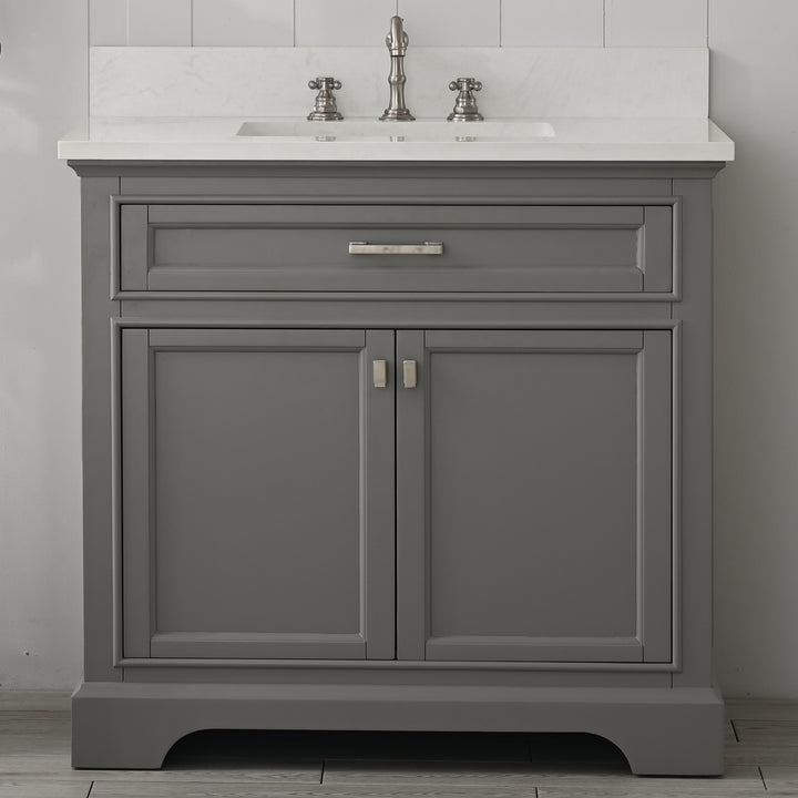 Milano 36" Single Sink Vanity with White Quartz Top - Design Element Bath Kitchen - Bathroom Vanity - Navy with Satin Gold Hardware