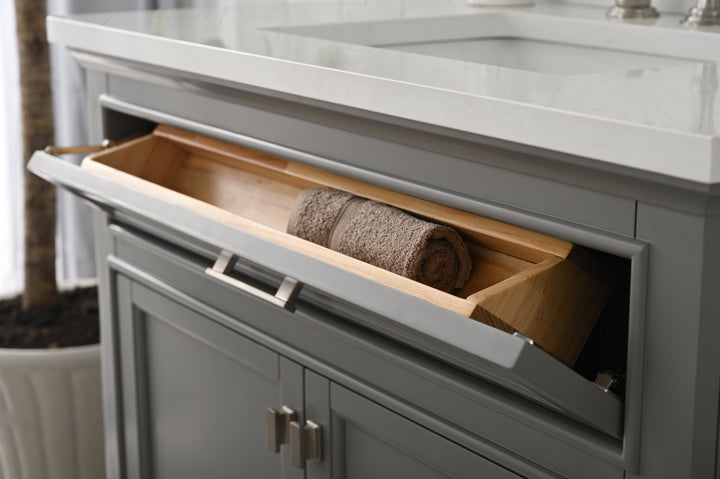 Milano 36" Single Sink Vanity with White Quartz Top - Design Element Bath Kitchen - Bathroom Vanity - Navy with Satin Gold Hardware