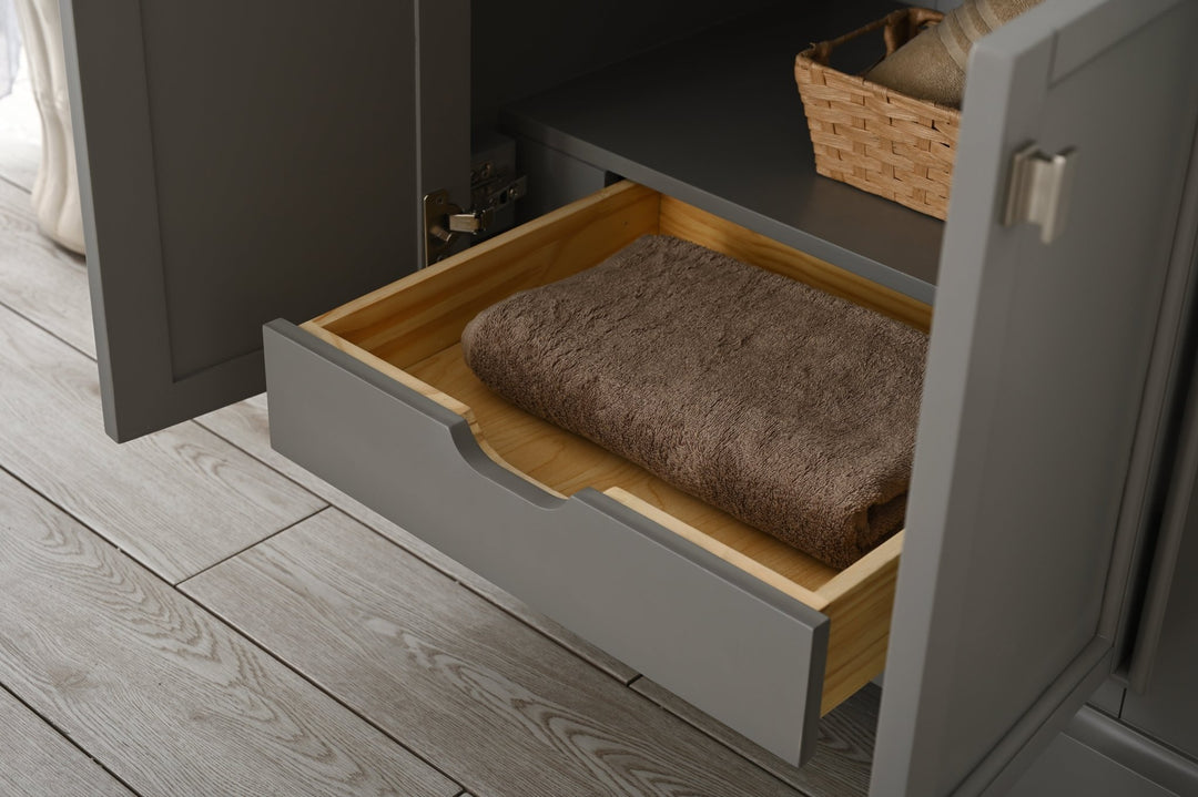 Milano 36" Single Sink Vanity with White Quartz Top - Design Element Bath Kitchen - Bathroom Vanity - Navy with Satin Gold Hardware