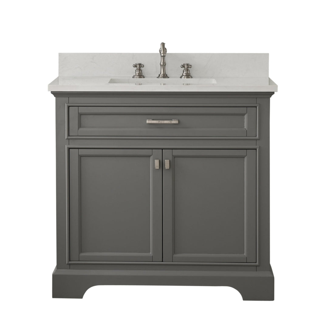 Milano 36" Single Sink Vanity with White Quartz Top - Design Element Bath Kitchen - Bathroom Vanity - Navy with Satin Gold Hardware