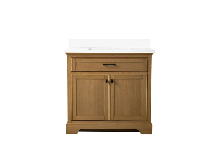 Milano 36" Single Sink Vanity with White Quartz Top - Design Element Bath Kitchen - Bathroom Vanity - Navy with Satin Gold Hardware