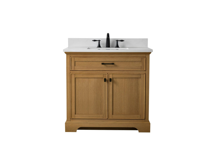 Milano 36" Single Sink Vanity with White Quartz Top - Design Element Bath Kitchen - Bathroom Vanity - Navy with Satin Gold Hardware