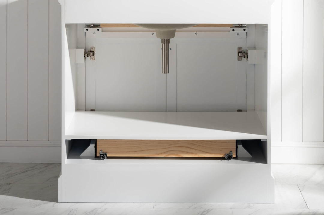 Milano 36" Single Sink Vanity with White Quartz Top - Design Element Bath Kitchen - Bathroom Vanity - Navy with Satin Gold Hardware