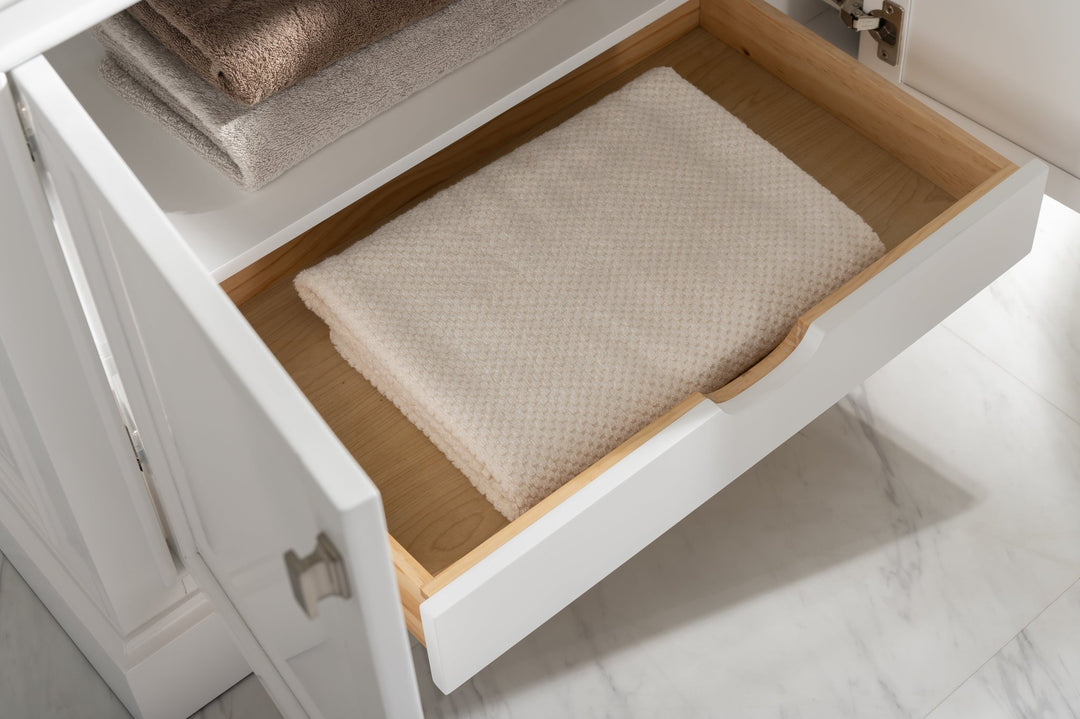 Milano 36" Single Sink Vanity with White Quartz Top - Design Element Bath Kitchen - Bathroom Vanity - Navy with Satin Gold Hardware