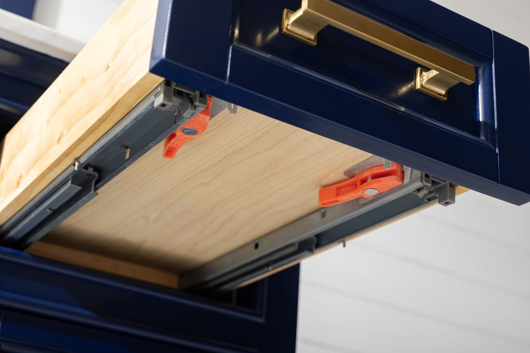 Milano 48" Single Sink Vanity with White Quartz Top - Design Element Bath Kitchen - Bathroom Vanity - Navy with Satin Gold Hardware