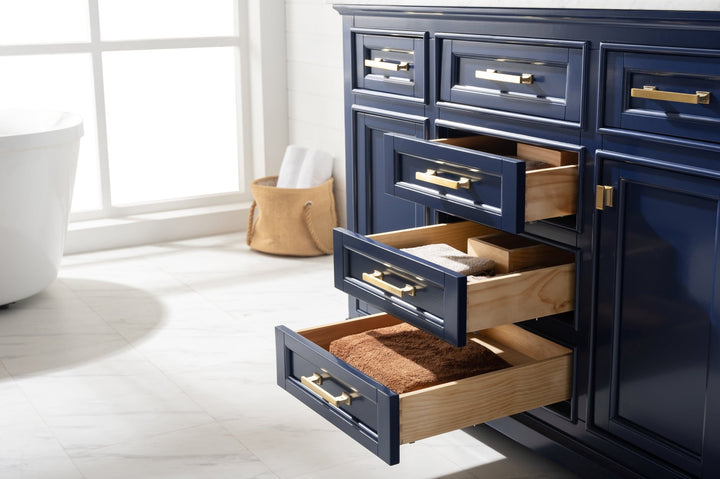 Milano 48" Single Sink Vanity with White Quartz Top - Design Element Bath Kitchen - Bathroom Vanity - Navy with Satin Gold Hardware
