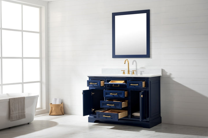 Milano 48" Single Sink Vanity with White Quartz Top - Design Element Bath Kitchen - Bathroom Vanity - Navy with Satin Gold Hardware
