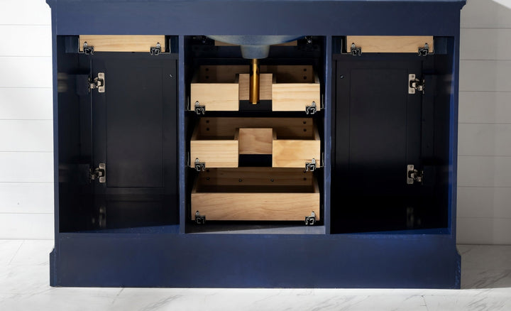 Milano 48" Single Sink Vanity with White Quartz Top - Design Element Bath Kitchen - Bathroom Vanity - Navy with Satin Gold Hardware