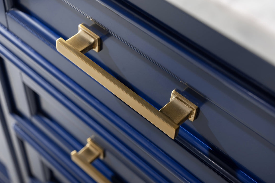 Milano 48" Single Sink Vanity with White Quartz Top - Design Element Bath Kitchen - Bathroom Vanity - Navy with Satin Gold Hardware