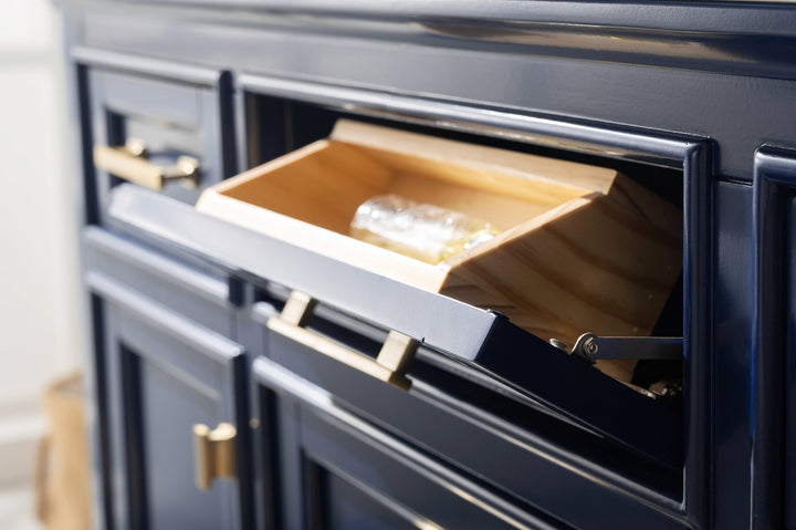 Milano 48" Single Sink Vanity with White Quartz Top - Design Element Bath Kitchen - Bathroom Vanity - Navy with Satin Gold Hardware