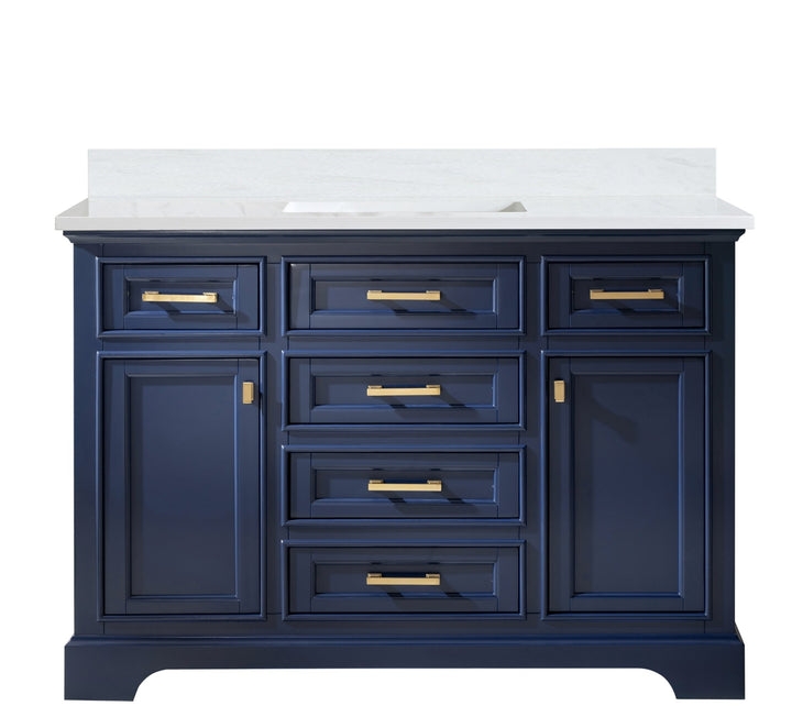 Milano 48" Single Sink Vanity with White Quartz Top - Design Element Bath Kitchen - Bathroom Vanity - Navy with Satin Gold Hardware