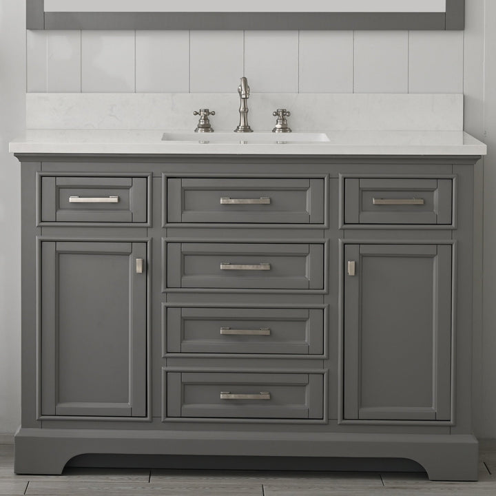 Milano 48" Single Sink Vanity with White Quartz Top - Design Element Bath Kitchen - Bathroom Vanity - Navy with Satin Gold Hardware