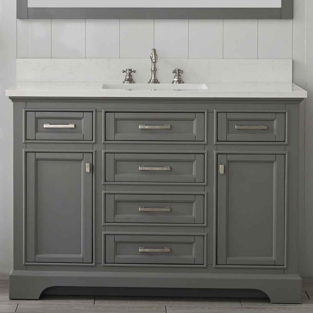 Milano 48" Single Sink Vanity with White Quartz Top - Design Element Bath Kitchen - Bathroom Vanity - Navy with Satin Gold Hardware