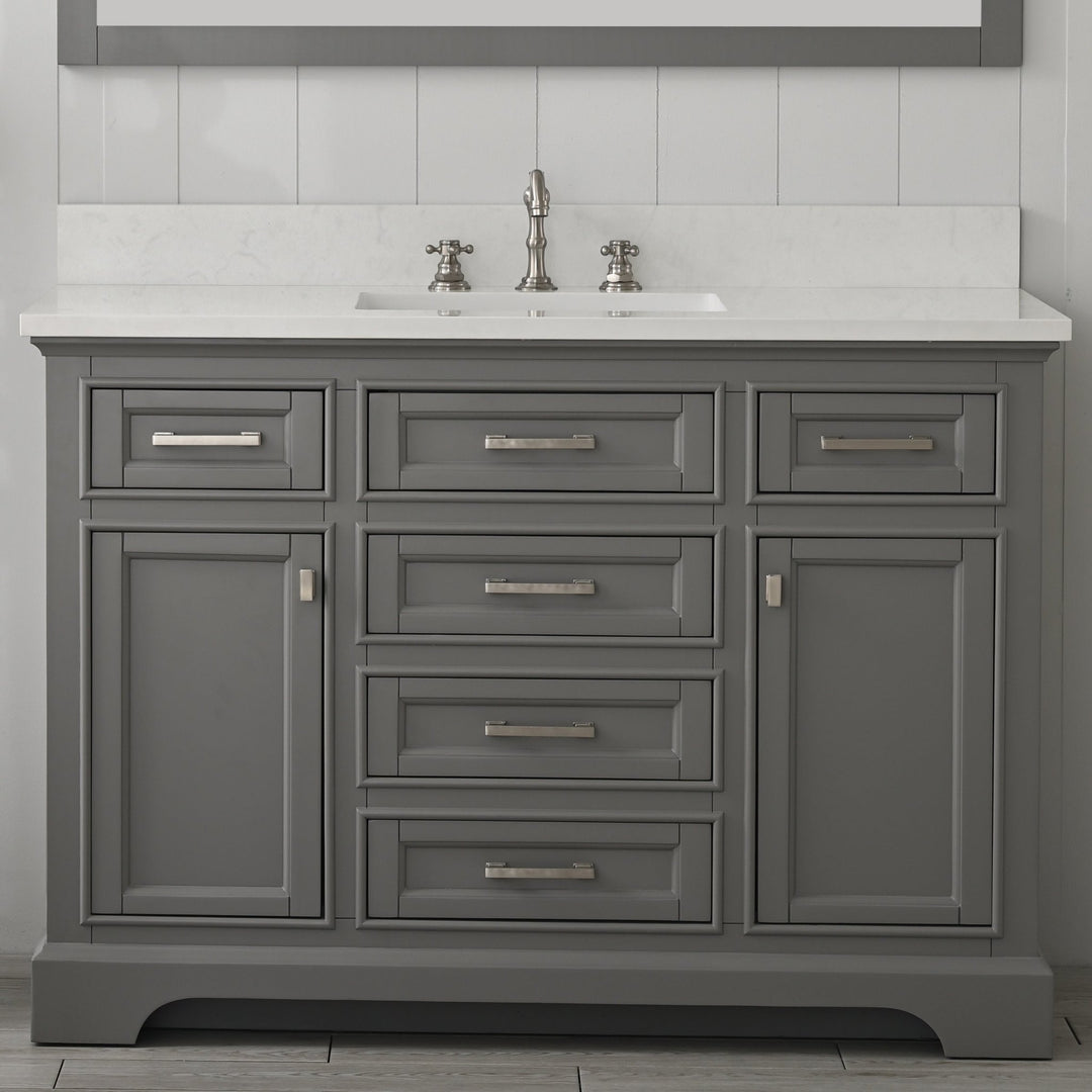 Milano 48" Single Sink Vanity with White Quartz Top - Design Element Bath Kitchen - Bathroom Vanity - Navy with Satin Gold Hardware