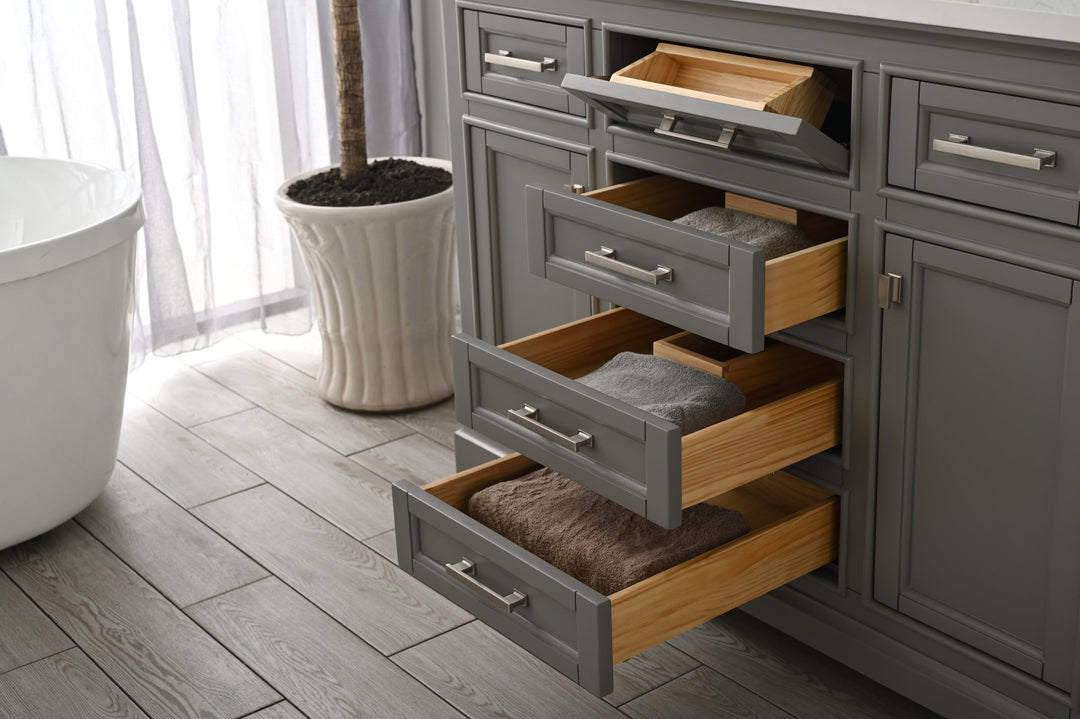 Milano 48" Single Sink Vanity with White Quartz Top - Design Element Bath Kitchen - Bathroom Vanity - Navy with Satin Gold Hardware