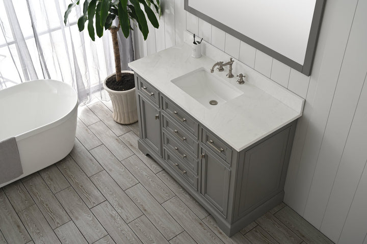 Milano 48" Single Sink Vanity with White Quartz Top - Design Element Bath Kitchen - Bathroom Vanity - Navy with Satin Gold Hardware