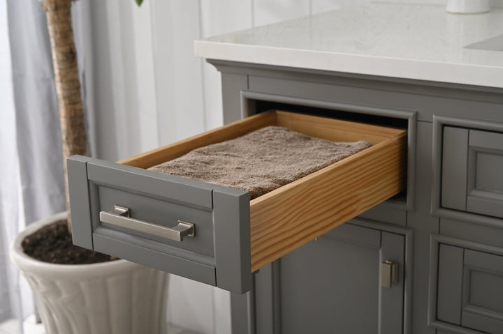 Milano 48" Single Sink Vanity with White Quartz Top - Design Element Bath Kitchen - Bathroom Vanity - Navy with Satin Gold Hardware